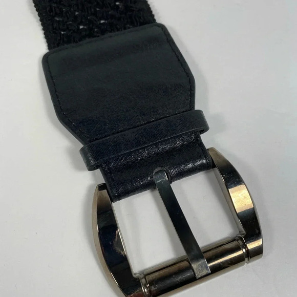 Black Stretch Belt with Faux Leather Front Buckle - Picture 2 of 5